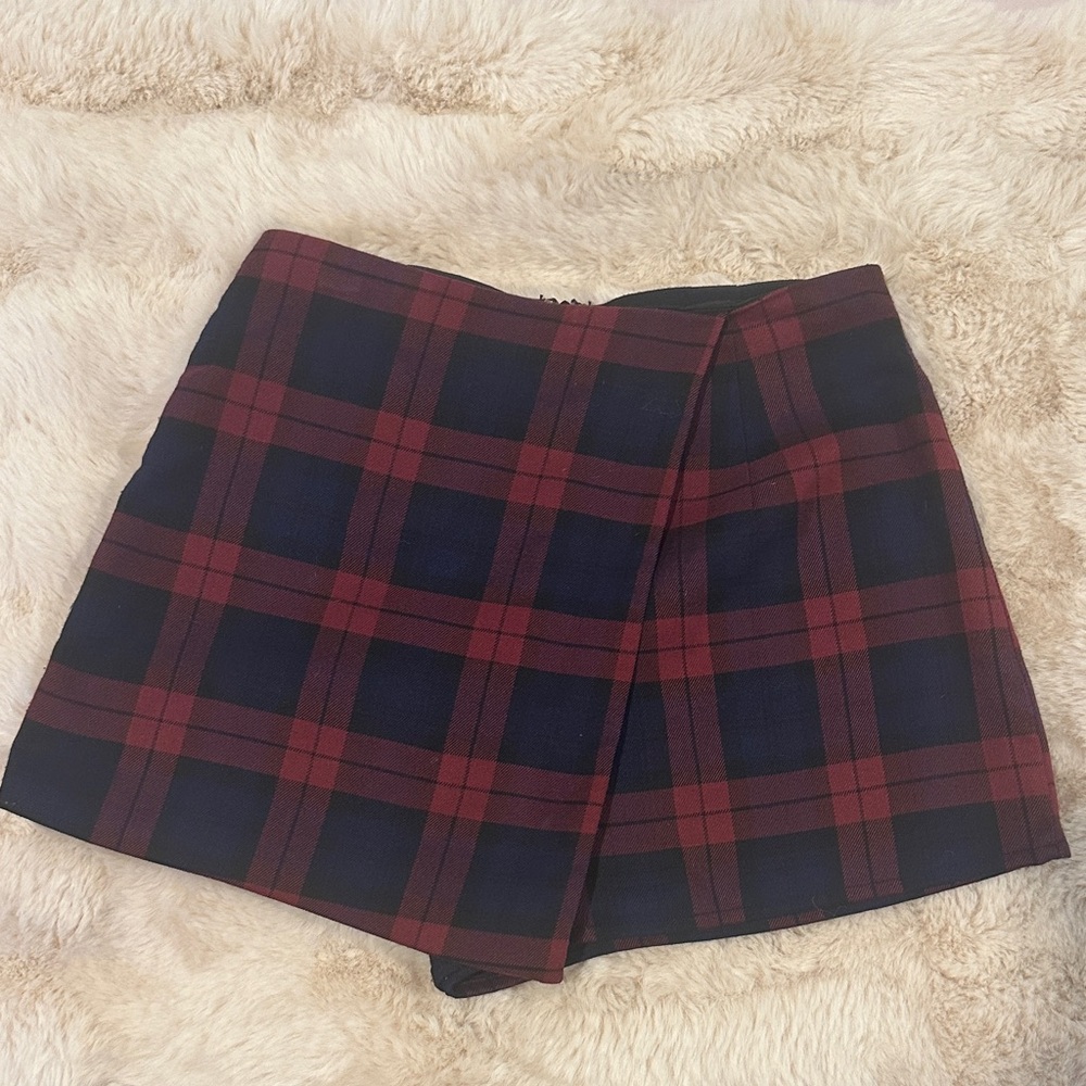 Lovers + Friends Red and Blue Plaid Skort